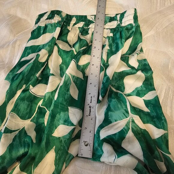 Women's Wide Leg Jade Leaf Print Satin Pants, Small - Picture 10 of 11